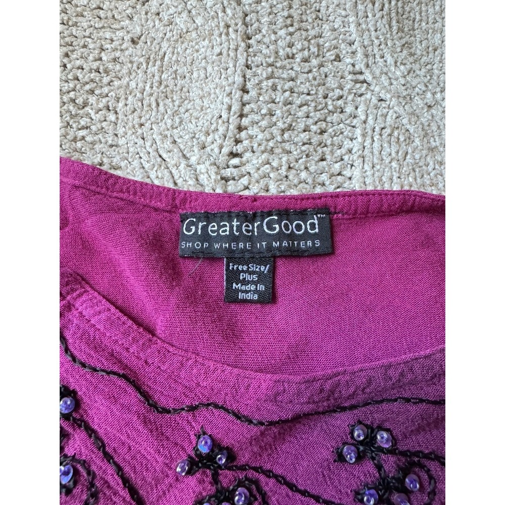 GreaterGood Tie Dye Beaded Butterfly Tunic Top Handkerchief Hem Pink Green Plus - Picture 2 of 4